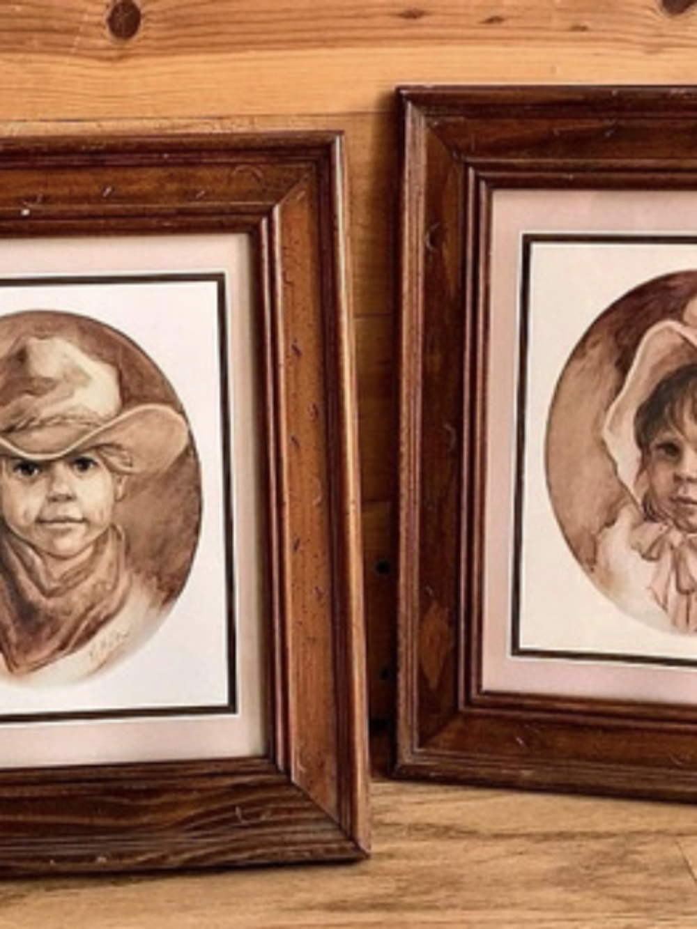 Vel Miller Cowboy Prairie Girl Framed Prints Vtg 1970's Country Cabin Western